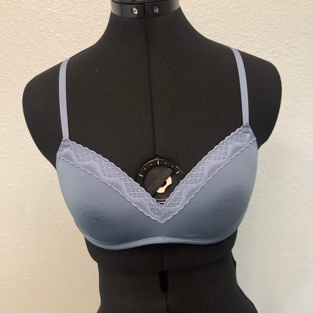 36 B Maidenform Wireless Lace Trim Padded Bra Medium Blue